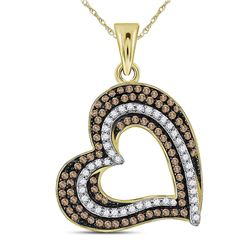 Round Brown Diamond Heart Pendant 3/8 Cttw 10kt Yellow Gold