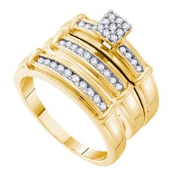 His & Hers Diamond Cluster Matching Bridal Wedding Ring Band Set 3/8 Cttw 14kt Yellow Gold