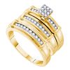 Image 1 : His & Hers Diamond Cluster Matching Bridal Wedding Ring Band Set 3/8 Cttw 14kt Yellow Gold