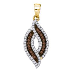 Round Brown Diamond Oval Frame Pendant 1/3 Cttw 10kt Yellow Gold