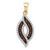 Image 1 : Round Brown Diamond Oval Frame Pendant 1/3 Cttw 10kt Yellow Gold