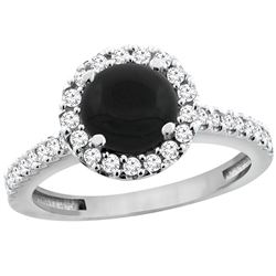 1.02 CTW Onyx & Diamond Ring 14K White Gold - REF-59R9H