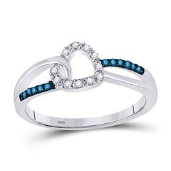 Round Blue Color Enhanced Diamond Captured Heart Ring 1/10 Cttw 10kt White Gold