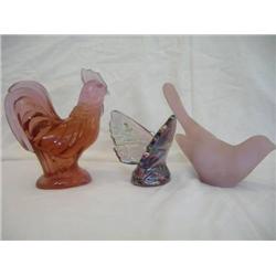 Fenton 3 figurines - Chicken, Butterfly, Bird
