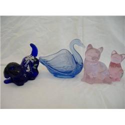Fenton 4 figurines - Two Cats, Dog Swan