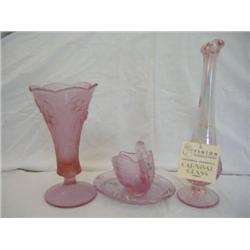 Fenton Pink Swan & Holder, Vase, Bud Vase