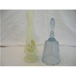 Fenton Blue Bell & White Floral Bud Vase