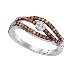 Round Brown Diamond Strand Cluster Ring 1/3 Cttw 10kt White Gold