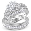 Image 1 : His & Hers Diamond Cluster Matching Bridal Wedding Ring Band Set 1-1/3 Cttw 10kt White Gold