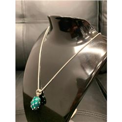 Green Enameled Faberge Egg Pendant On Sterling 925 Necklace