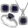 Image 1 : 4 3/5 CARAT BLACK SAPPHIRE DIAMOND 925 STERLING SILVER SET - Very Rare Set