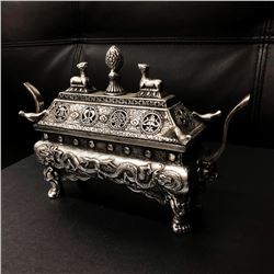 Asian Tibetan Silver Incense Burner