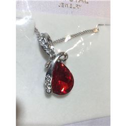 Austrian Crystal with Swarovski Elements - Tear drop shaped gem w/ribbon of clear gems above-Red