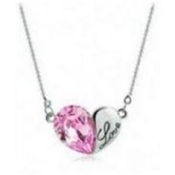 Austrian Crystal with Swarovski Elements - Heart w/ Love engraved-Pink