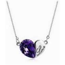 Austrian Crystal with Swarovski Elements - Heart w/ Love engraved-Purple