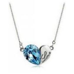 Austrian Crystal with Swarovski Elements - Heart w/ Love engraved-Blue