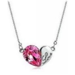 Austrian Crystal with Swarovski Elements - Heart w/ Love engraved-Magenta