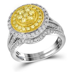 Round Yellow Diamond Bridal Wedding Engagement Ring Band Set 1.00 Cttw 14kt White Gold