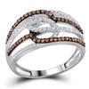 Image 1 : Round Brown Diamond Linked Loop Band Ring 1/2 Cttw 10kt White Gold