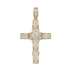 Mens Diamond Segmented Cross Charm Pendant 1/2 Cttw 10kt Yellow Gold