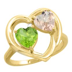 1.91 CTW Diamond, Peridot & Morganite Ring 14K Yellow Gold - REF-36M6A