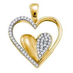 Diamond Double Cradled Heart Pendant 1/5 Cttw 10kt Yellow Gold