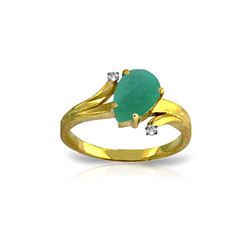 Genuine 1.01 ctw Emerald & Diamond Ring 14KT Yellow Gold - REF-56N2R