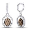 Image 1 : Round Brown Diamond Oval Frame Dangle Earrings 3/4 Cttw 10kt White Gold