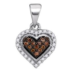 Round Brown Diamond Heart Cluster Pendant 1/8 Cttw 10kt White Gold