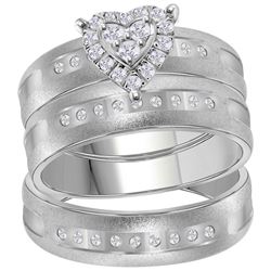 His & Hers Diamond Heart Matching Bridal Wedding Ring Band Set 1/4 Cttw 14kt White Gold