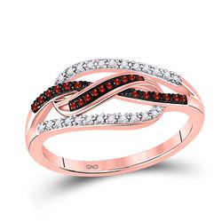 Round Red Color Enhanced Diamond Woven Fashion Ring 1/6 Cttw 10kt Rose Gold