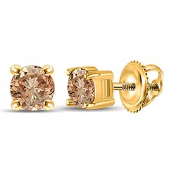 Round Brown Diamond Stud Earrings 1/2 Cttw 10kt Yellow Gold