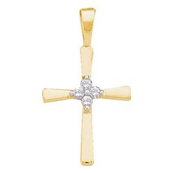 Diamond Cluster Small Cross Religious Pendant 1/20 Cttw 14kt Yellow Gold