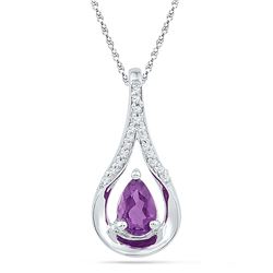 Pear Amethyst Diamond Frame Fashion Pendant 1/2 Cttw 10kt White Gold