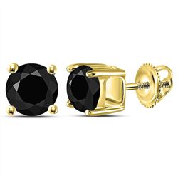 Round Black Color Enhanced Diamond Solitaire Stud Earrings 2.00 Cttw 10kt Yellow Gold