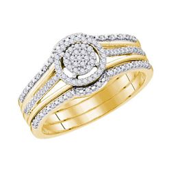 Diamond Cluster 3-Piece Bridal Wedding Engagement Ring Band Set 1/4 Cttw 10kt Yellow Gold