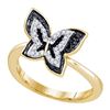 Image 1 : Round Black Color Enhanced Diamond Butterfly Bug Ring 1/3 Cttw 10kt Yellow Gold