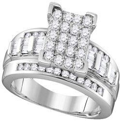 Diamond Rectangle Cluster Bridal Wedding Engagement Ring 7/8 Cttw  10kt White Gold