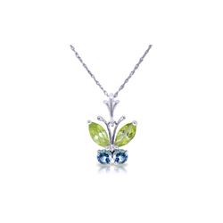 Genuine 0.60 ctw Peridot & Blue Topaz Necklace 14KT White Gold - REF-23P5H