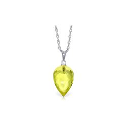 Genuine 9.05 ctw Lemon Quartz & Diamond Necklace 14KT White Gold - REF-21N9R