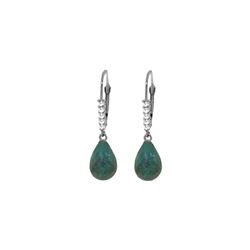 Genuine 17.75 ctw Green Sapphire Corundum & Diamond Earrings 14KT White Gold - REF-41M6T