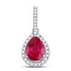 Image 1 : Pear Lab-Created Ruby Solitaire Diamond Frame Pendant 1-7/8 Cttw 10kt White Gold