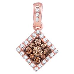 Round Brown Diamond Diagonal Square Frame Pendant 1/3 Cttw 10kt Rose Gold