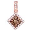 Image 1 : Round Brown Diamond Diagonal Square Frame Pendant 1/3 Cttw 10kt Rose Gold