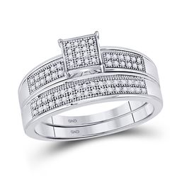 His & Hers Diamond Cluster Matching Bridal Wedding Ring Band Set 1/3 Cttw 10kt White Gold