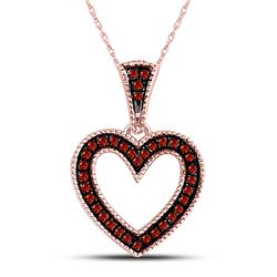 Round Red Color Enhanced Diamond Heart Pendant 1/10 Cttw 10kt Rose Gold