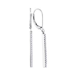 Round Pave-set Diamond Stick Dangle Earrings 1/4 Cttw 10kt White Gold