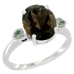 2.64 CTW Quartz & Green Sapphire Ring 14K White Gold - REF-32R3H