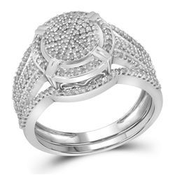 Diamond Cluster Bridal Wedding Engagement Ring Band Set 1/2 Cttw 10kt White Gold