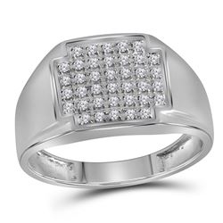 Mens Round Pave-set Diamond Square Cluster Ring 1/4 Cttw 10kt White Gold